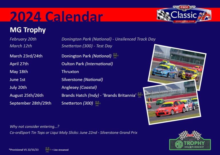 CSCC MG Trophy 2024 Calendar MG Trophy Championship